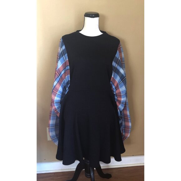 Opening Ceremony runway mini dress with pleated plaid statement barrel sleeves - Picture 6 of 9